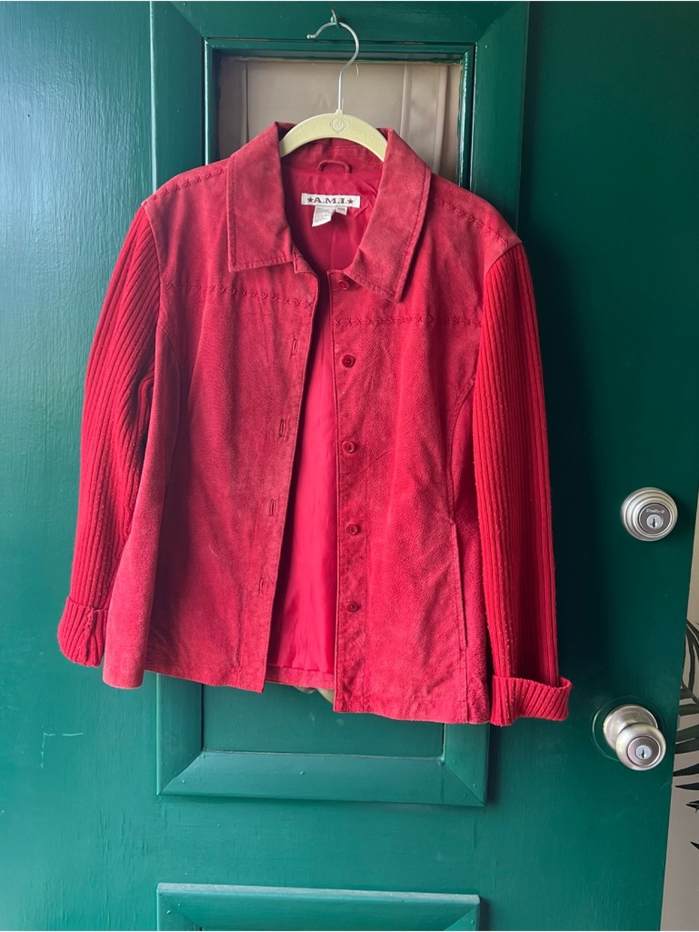 Ami leather jacket with stretch arms size petite extra large